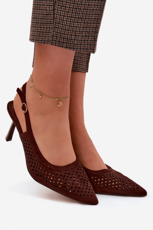 Sandalias caladas Femenino con tacones finosImitacji de gamuzau CzekoladoAe Velvia