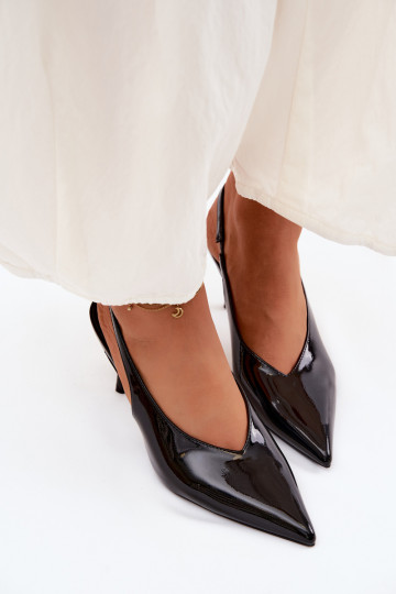 con efecto barniz zapatos de tacón alto sandalias de cuero ecológico de color negro Norvra