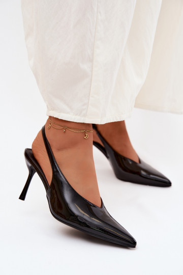 con efecto barniz zapatos de tacón alto sandalias de cuero ecológico de color negro Norvra 2