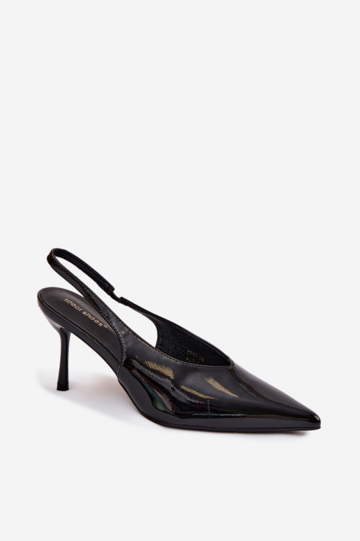 con efecto barniz zapatos de tacón alto sandalias de cuero ecológico de color negro Norvra