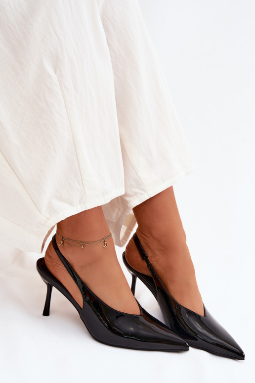 con efecto barniz zapatos de tacón alto sandalias de cuero ecológico de color negro Norvra