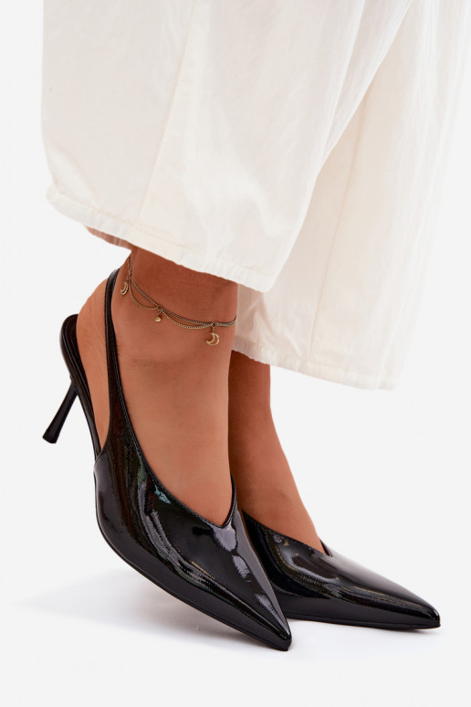 con efecto barniz zapatos de tacón alto sandalias de cuero ecológico de color negro Norvra