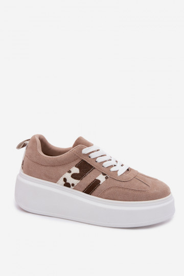 Zapatillas modelo zapatos. Femenino con una plataformaImitacji de gamuzau Łaty beige Averin 2