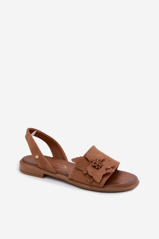 Sandalias de ante con tacones anchos y flores decorativas Zazoo 407471 en color marrón
