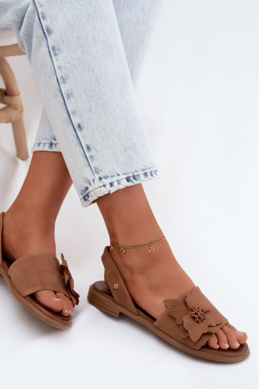 Piel Sandalias de ante con tacones anchos Con decoraciones Una flor Zazoo 407471 color marrón