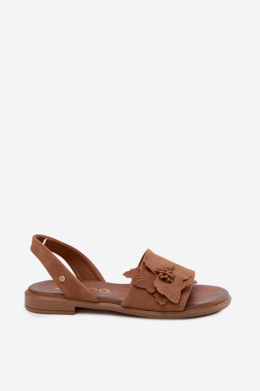 Sandalias de ante con tacones anchos y flores decorativas Zazoo 407471 en color marrón