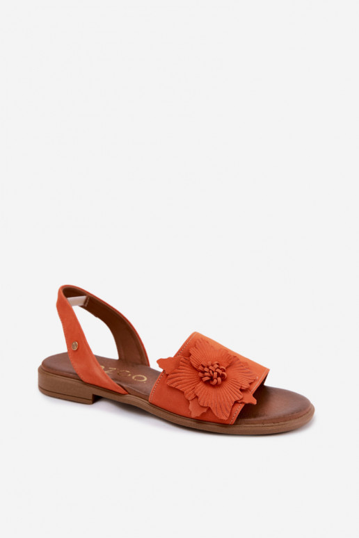 Sandalias de ante con tacones anchos y flores decorativas Zazoo 407471 en color naranja