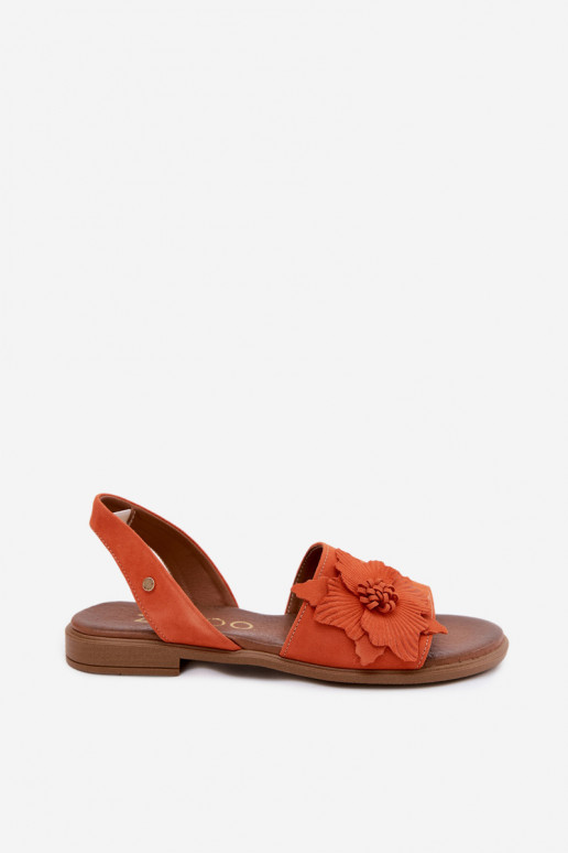 Sandalias de ante con tacones anchos y flores decorativas Zazoo 407471 en color naranja