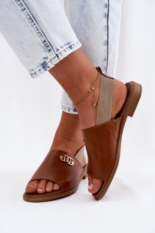 Sandalias doradas para mujer con detalles Zazoo 40473 en color marrón