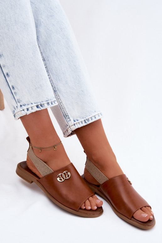 Sandalias doradas para mujer con detalles Zazoo 40473 en color marrón
