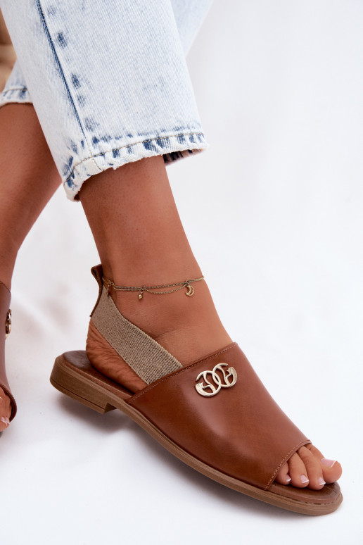 Sandalias doradas para mujer con detalles Zazoo 40473 en color marrón