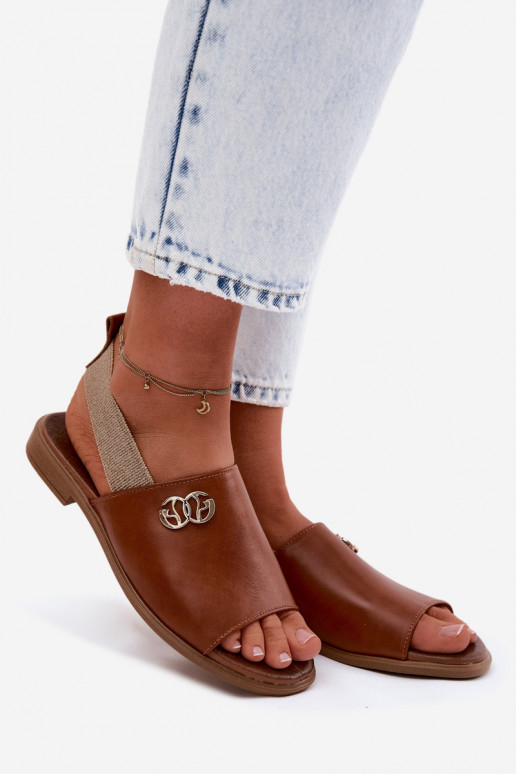 Sandalias doradas para mujer con detalles Zazoo 40473 en color marrón
