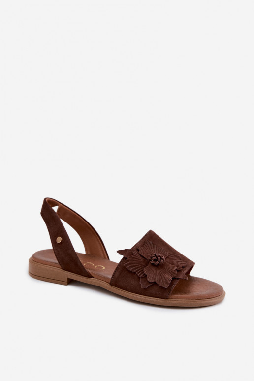 Sandalias de ante con tacones anchos y flores decorativas Zazoo 407471 en color chocolate