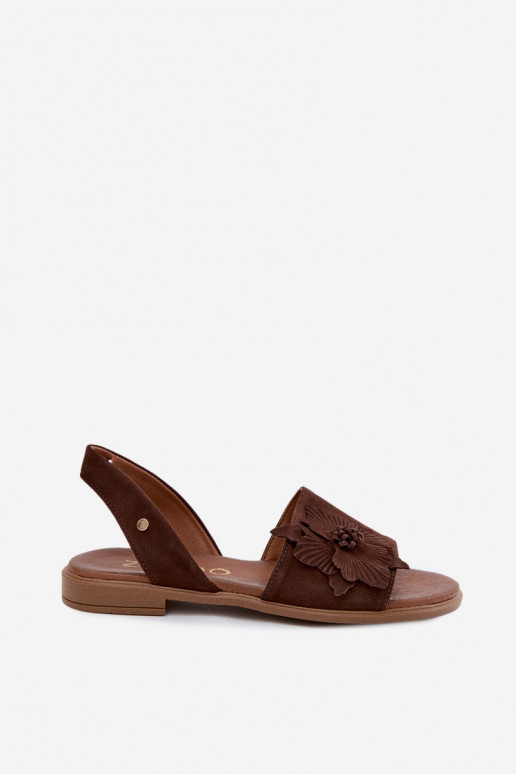 Sandalias de ante con tacones anchos y flores decorativas Zazoo 407471 en color chocolate