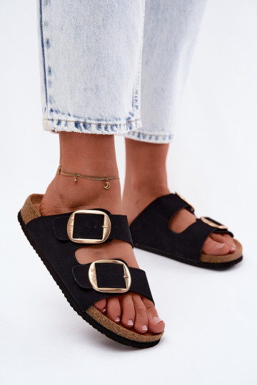 zapatillas de mujer Sobre suela de corcho con hebillas Lee Cooper LCEN-26-35-4455L de color negro 2