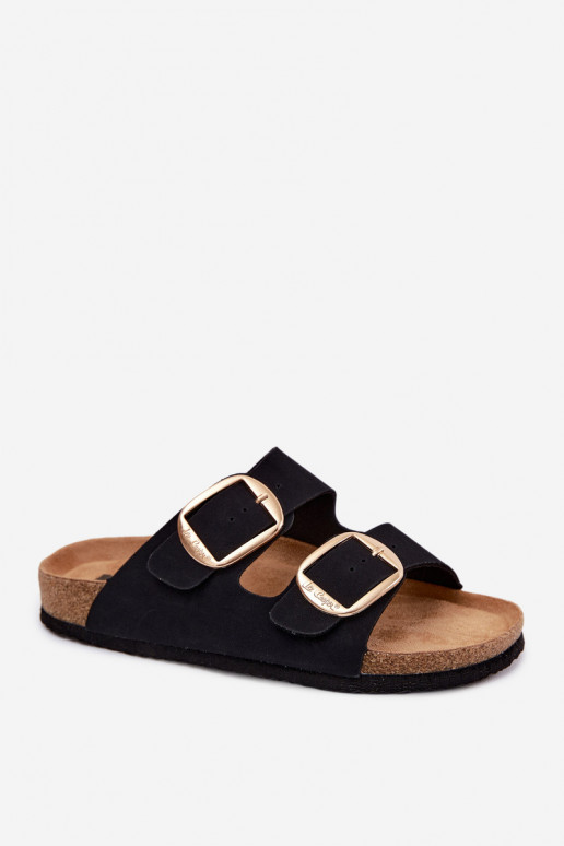 Zapatillas de mujer con suela de corcho y hebillas Lee Cooper LCIN-26-35-4455L en negro