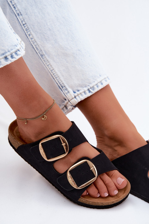 zapatillas de mujer Sobre suela de corcho con hebillas Lee Cooper LCEN-26-35-4455L de color negro