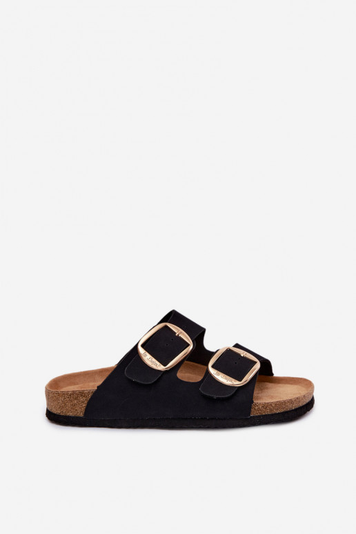 Zapatillas de mujer con suela de corcho y hebillas Lee Cooper LCIN-26-35-4455L en negro
