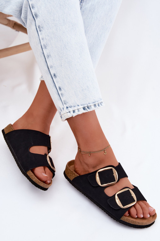 zapatillas de mujer Sobre suela de corcho con hebillas Lee Cooper LCEN-26-35-4455L de color negro