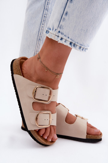 zapatillas de mujer Sobre suela de corcho con hebillas Lee Cooper LCEN-26-35-4454L beige