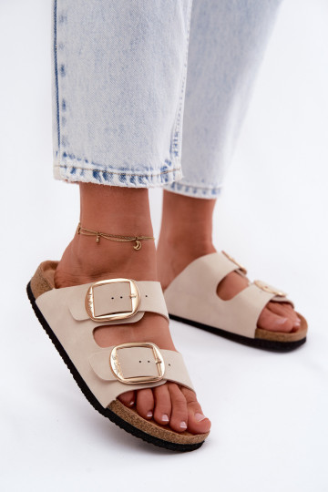 zapatillas de mujer Sobre suela de corcho con hebillas Lee Cooper LCEN-26-35-4454L beige 2