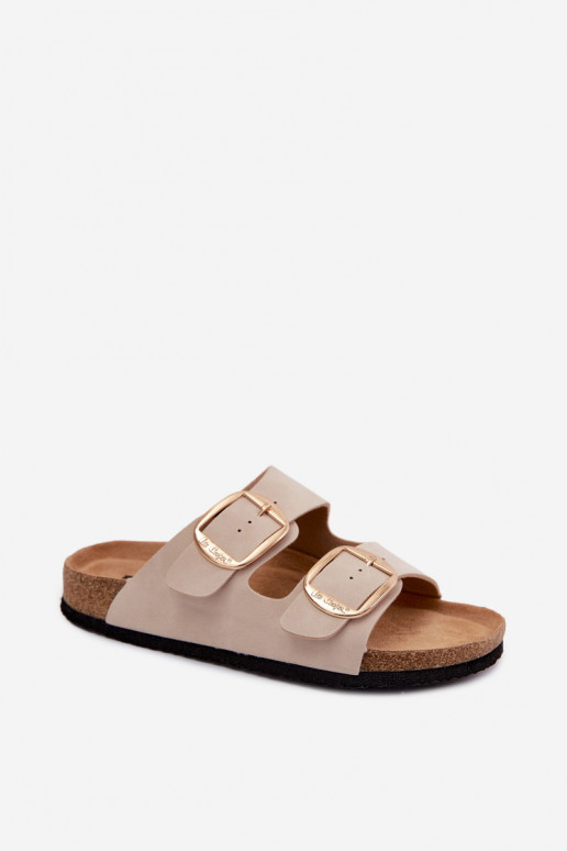 Zapatillas de mujer con suela de corcho y hebillas Lee Cooper LCIN-26-35-4454L en color arena
