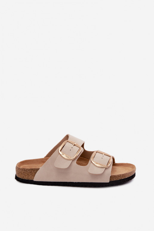 Zapatillas de mujer con suela de corcho y hebillas Lee Cooper LCIN-26-35-4454L en color arena