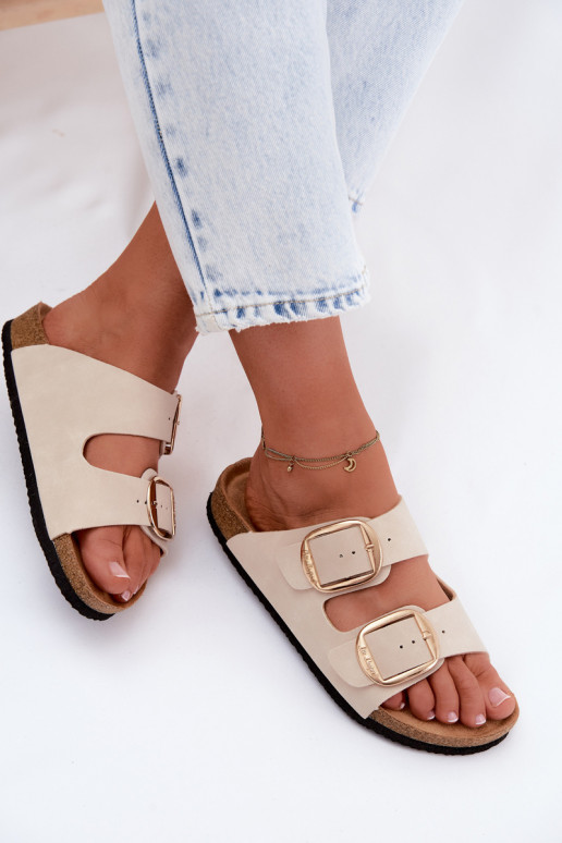 zapatillas de mujer Sobre suela de corcho con hebillas Lee Cooper LCEN-26-35-4454L beige