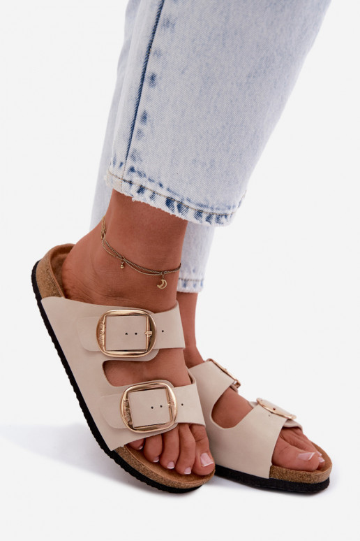 Zapatillas de mujer con suela de corcho y hebillas Lee Cooper LCIN-26-35-4454L en color arena