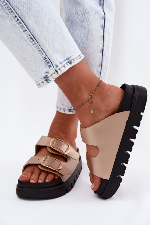 zapatillas de mujer Platformie con hebillas Lee Cooper LCEN-26-35-4462L color dorado