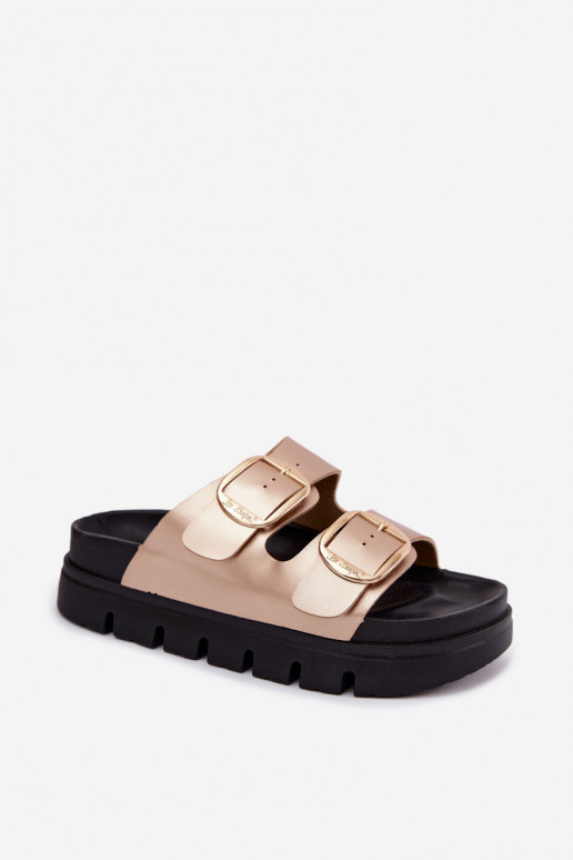 Zapatillas de mujer con plataforma y hebillas Lee Cooper LCIN-26-35-4462L en dorado