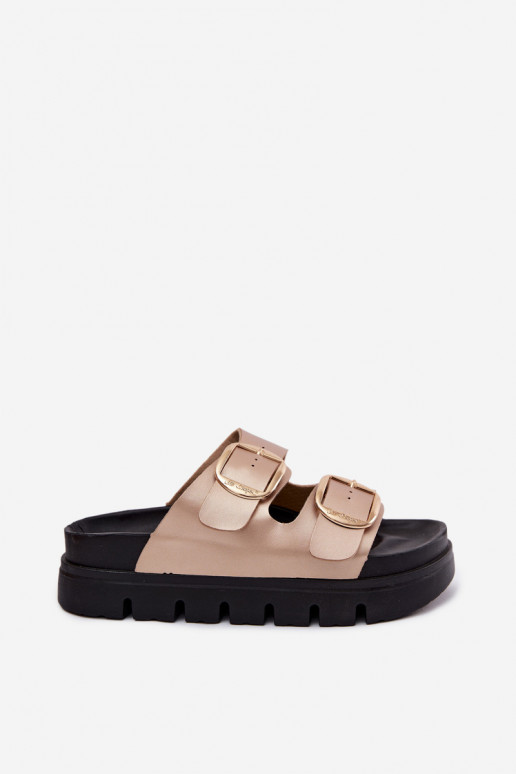 Zapatillas de mujer con plataforma y hebillas Lee Cooper LCIN-26-35-4462L en dorado