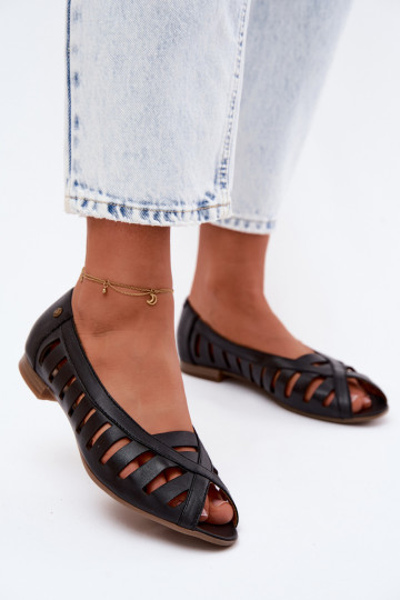 Piel Bailarinas caladas Tiene queciejka P7540-01 de color negro 2