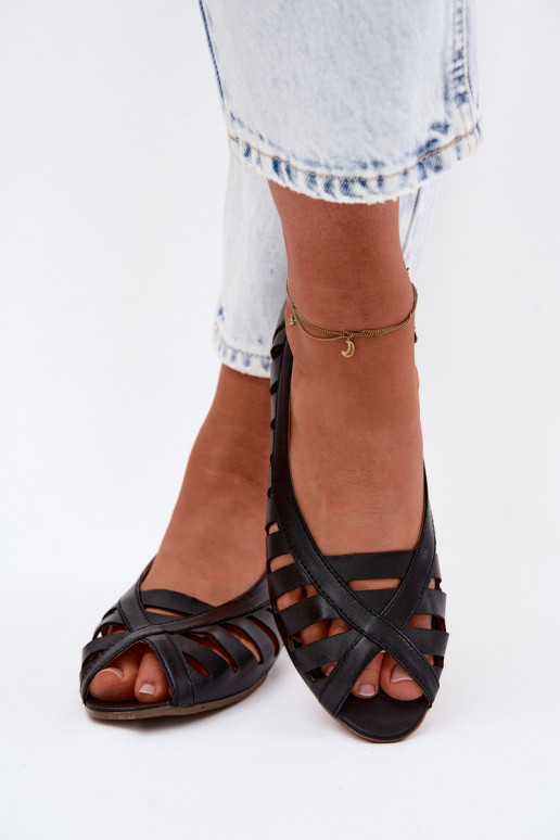 Piel Bailarinas caladas Tiene queciejka P7540-01 de color negro