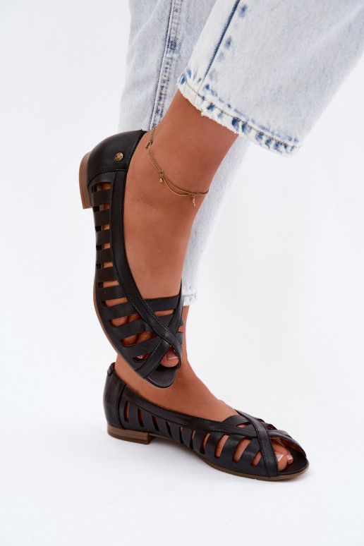 Piel Bailarinas caladas Tiene queciejka P7540-01 de color negro