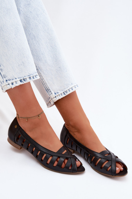 Piel Bailarinas caladas Tiene queciejka P7540-01 de color negro