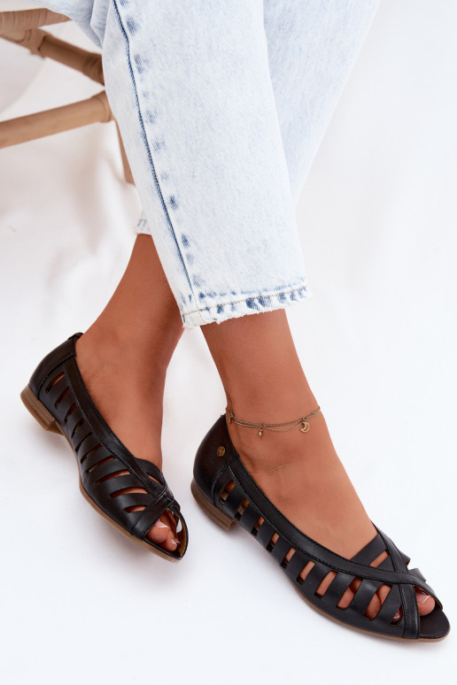 Piel Bailarinas caladas Tiene queciejka P7540-01 de color negro