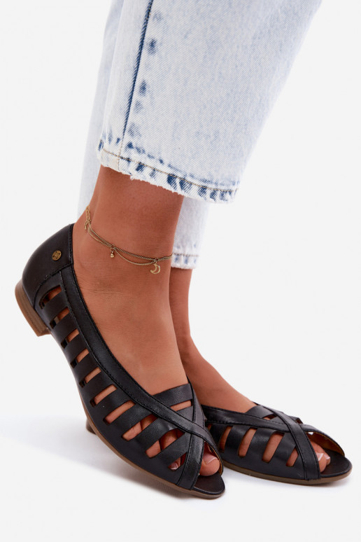 Piel Bailarinas caladas Tiene queciejka P7540-01 de color negro