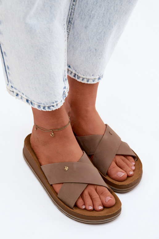 Piel Zapatillas de ante para mujer. Tiene queciejka P7504-04 beige