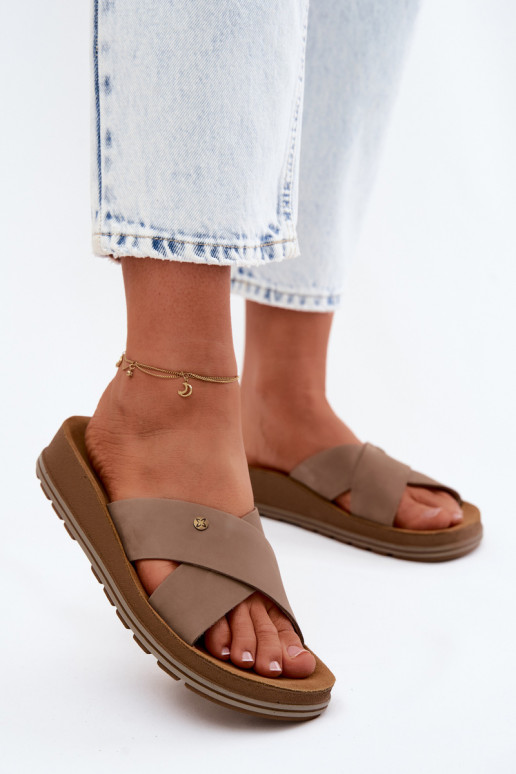 Piel Zapatillas de ante para mujer. Tiene queciejka P7504-04 beige