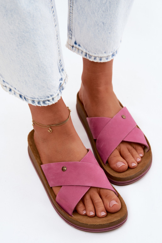 Piel Zapatillas de ante para mujer. Tiene queciejka P7504-15 color rosa