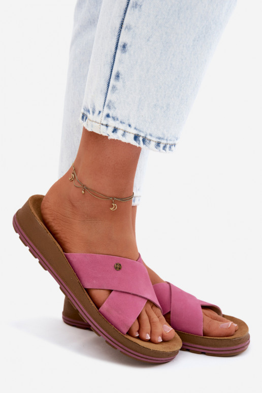 Piel Zapatillas de ante para mujer. Tiene queciejka P7504-15 color rosa