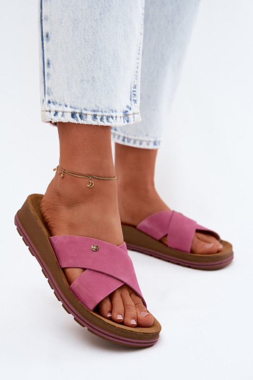 Piel Zapatillas de ante para mujer. Tiene queciejka P7504-15 color rosa