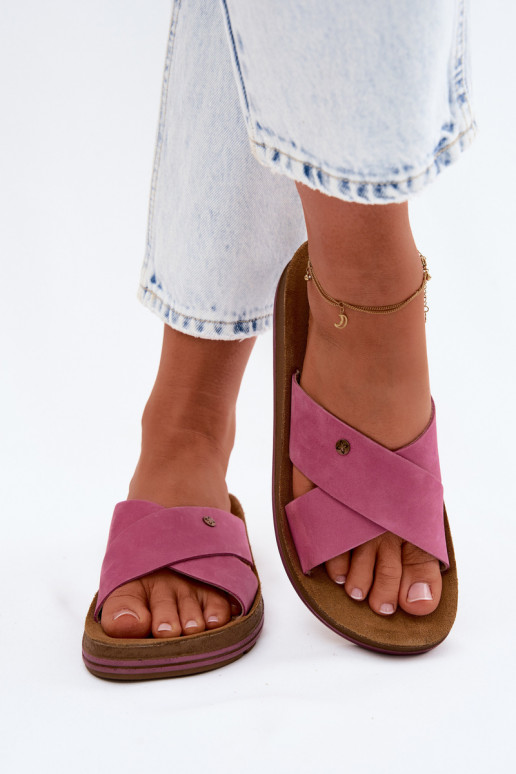 Piel Zapatillas de ante para mujer. Tiene queciejka P7504-15 color rosa