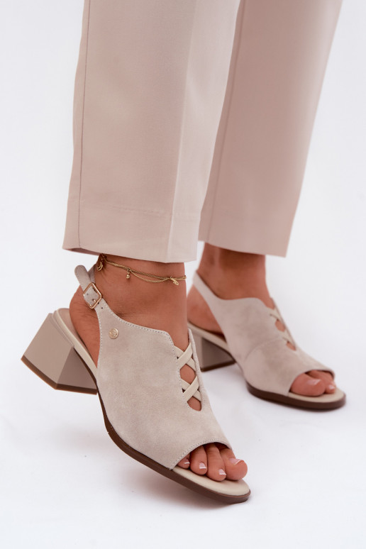 Sandalias con tacones de ante sintético Tai turiciejka K7521-22 marfil