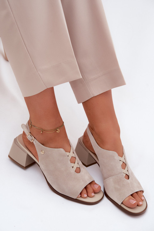 Sandalias con tacones de ante sintético Tai turiciejka K7521-22 marfil