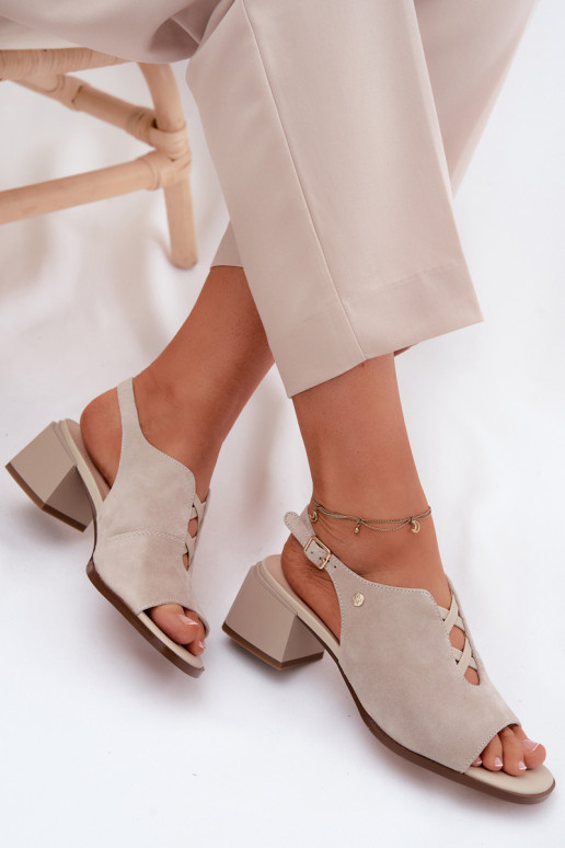 sandaliasActivadoturalnego de gamuzau con tacones Tiene queciejka K7521-22 color marfil