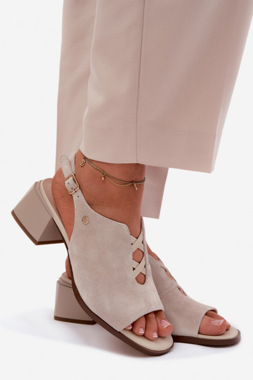 sandaliasActivadoturalnego de gamuzau con tacones Tiene queciejka K7521-22 color marfil