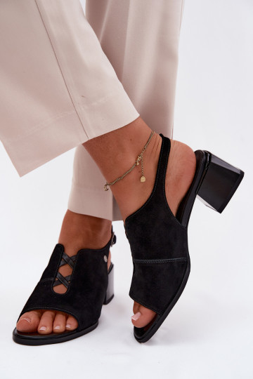 sandaliasActivadoturalnego de gamuzau con tacones Tiene queciejka K7521-01 de color negro 2