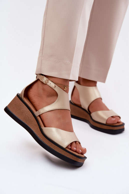 Piel Sandalias plataforma Tiene queciejka K7471-26 color dorado